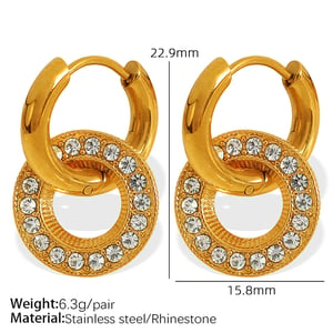 1 Pair Classic Series Retro Geometric Stainless Steel  Gold Color Rhinestone Women's Drop Earrings h5 